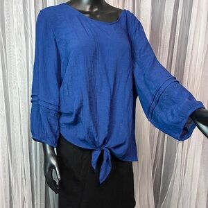 I.N. Studio Royal Blue Tie-Front Blouse